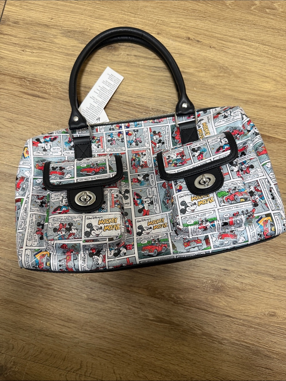 Disney Comic Strip Satchel Handbag - Black, Red, White